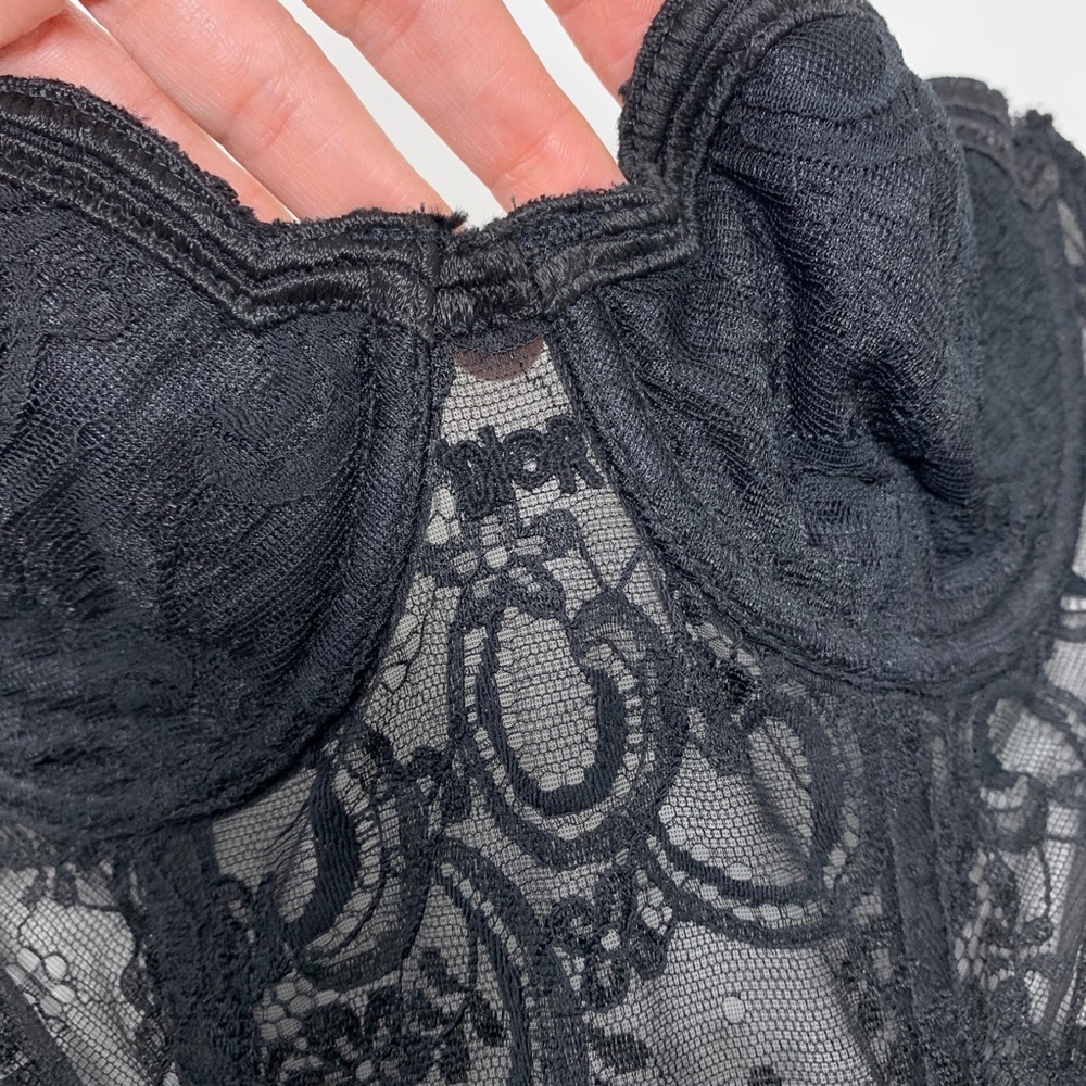 Christian Dior Vintage Lace Bustier Corset (Sz 34B) Center-Logo Floral Sheer Top - Picture 4 of 13
